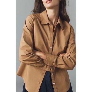 Maeve Anthropologie Brown Button Up Shirt Small Long Sleeve Pocket